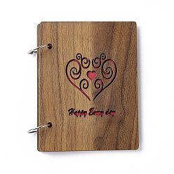 Heart 6 Inch Wooden Loose-leaf Scrapbooking Photo Album, 30 Black Pages DIY Handmade Picture Albums, for Memory Book, Heart Pattern, 16x12x1cm, 16 sheets/book