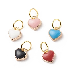 Mixed Color Alloy Enamel Charms, with Jump Rings, Golden, Heart Charms, Mixed Color, 8.5x7.5x3mm, Hole: 4.5mm