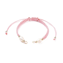 Pink Half Finished Polyester Braided Pearl Bracelet, with Jump Rings, for Adjustable Connector Bracelet Making , Pink, 12-5/8 inch(32cm), 5~6.5mm
