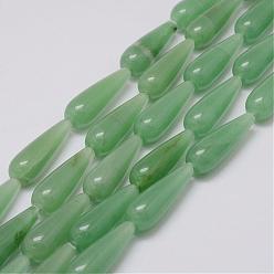 Green Aventurine Natural Green Aventurine Beads Strands, teardrop, 30x10mm, Hole: 1mm, about 13pcs/strand, 14.9 inch(38cm)