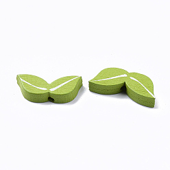 Lime Green Spray Painted Natural Wood Beads, Printed, Leaf, Lime Green, 9x21x4.5mm, Hole: 1.8mm