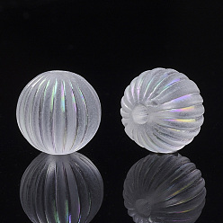 Clear Transparent Corrugated Melon Acrylic Beads, AB Color Plated, Round, Clear AB, 9.5mm, Hole: 1.8mm, about 900pcs/500g.