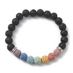 Noir Bracelets extensibles en perles rondes en pierre de lave naturelle teinte, noir, diamètre intérieur: 2-1/8 pouce (5.3 cm)