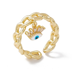 White Clear Cubic Zirconia Evil Eye Charm Open Cuff Ring with Enamel, Real 18K Gold Plated Brass Jewelry for Women, Lead Free & Cadmium Free, White, US Size 6 3/4(17.1mm)