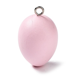 Pink Colgantes de madera pintados con spray con tema de Pascua, dijes de huevos de Pascua con aros de hierro en tono platino, rosa, 46~48x28~29 mm, agujero: 4 mm