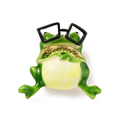 Verde Pin esmaltado de rana con gafas con pedrería, insignia de dibujos animados de aleación de oro claro para ropa de mochila, verde, 35x38.5x16.8 mm