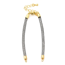 Gray Brass Mesh Chain Link Bracelet Making, with Rhinestone & Lobster Claw Clasp, Fits for Connector Charms, Gray, 4-5/8~6-5/8 inch(16.6~16.9cm), Hole: 2mm