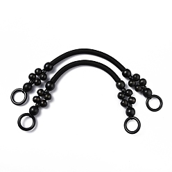 Noir Poignées de sac en perles de bois, pour sac poignées accessoires de rechange, noir, 485x14mm, Trou: 27mm