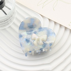 Deep Sky Blue Heart with Bowknot Cellulose Acetate(Resin) Claw Hair Clips, Hair Accessories for Women Girl, Deep Sky Blue, 70x65x53mm