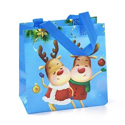 Deer Christmas Theme Laminated Non-Woven Waterproof Bags, Heavy Duty Storage Reusable Shopping Bags, Rectangle with Handles, Dodger Blue, Deer Pattern, 21.5x11x21.2cm