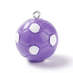 Темно-Фиолетовый Непрозрачные подвески смолы, с платиновыми железными петлями, футбол, темно-фиолетовый, 24.5x21.5 мм