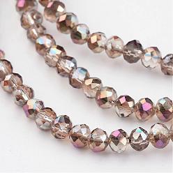 Bronze Perles en verre electroplate, demi arc-en-ciel plaqué, facettes rondelle, tan, 3x2mm, Trou: 1mm, Environ 202 pcs/chapelet, 17 pouce