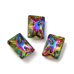 Volcano Glass Rhinestone Cabochons, Point Back & Back Plated, Faceted, Rectangle, Volcano, 14x10x5.5mm