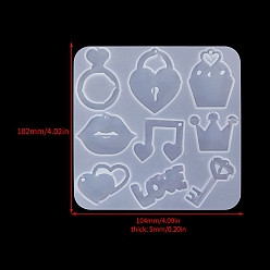Heart Food Grade DIY Silicone Pendant Molds, Decoration Making, Resin Casting Molds, For UV Resin, Epoxy Resin Jewelry Making, Square, White, Heart, 102x104x5mm