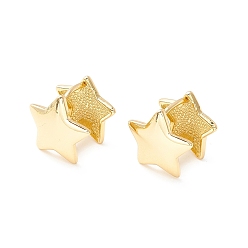 Real 18K Gold Plated Brass Star Hoop Earrings for Women, Cadmium Free & Nickel Free & Lead Free, Real 18K Gold Plated, 13x14x12mm, Pin: 0.8mm