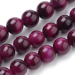Medium Violet Red Natural Tiger Eye Beads Strands, Dyed, Round, Medium Violet Red, 8mm, Hole: 1mm, about 47pcs/strand, 15.2 inch