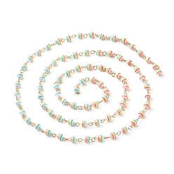 Colorful 1 Strand Handmade Resin Stripe Pattern Round Beads Link Chains, with Golden 304 Stainless Steel Eye Pins, for Bracelet Necklace Making, Colorful, 5.5mm, about 3.28Feet/strand(1m/strand)