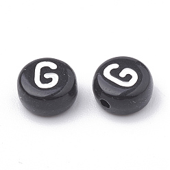 Letter G Opaque Acrylic Beads, Horizontal Hole, Alphabet Style, Flat Round, Letter.G, 7x4mm, Hole: 1.5mm, about 3700pcs/500g