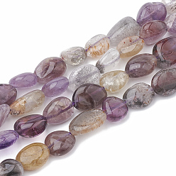 Quartz Rutilated Naturelles quartz rutile brins de perles, ovale, 8~15x8~10x4~10mm, Trou: 1mm, Environ 36~42 pcs/chapelet, 15.7 pouce