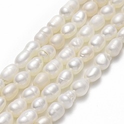 Lin Brins de perles de culture d'eau douce naturelles, riz, linge, 4.5~5.5x3.5~4.5mm, Trou: 0.6mm, Environ 62~66 pcs/chapelet, 13.39" (34 cm)