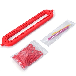 Rouge Métiers à tricoter rectangulaires en plastique, avec crochet et aiguille, bricolage écharpe chapeaux châle outils de fabrication, rouge, 25.5x5.2x3.4 cm