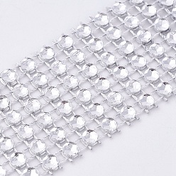 Серебро 6 ряды рулон пластиковой алмазной сетки, горный хрусталь хрустальная лента, украшение свадебного торта, серебряные, 30x1 мм, о 10yards / рулон (9 м / рулон)