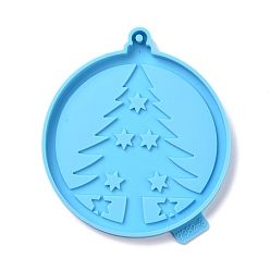 Christmas Tree Christmas Themed Big Pendant Silicone Molds, Resin Casting Molds, for UV Resin, Epoxy Resin Craft Making, Flat Round, Christmas Tree Pattern, 117x104x9mm, Hole: 3.8mm