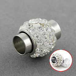 Crystal Brass Magnetic Clasps with Glue-in Ends, with Polymer Clay Rhinestone Beads, Grade A, Oval, Crystal, 17x14mm, Half Drilled: 7mm