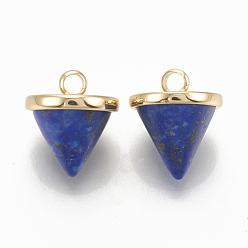 Blue Dyed & Synthetic Lapis Lazuli Charms, with Brass Findings, Cone, Nickel Free, Real 18K Gold Plated, Blue, 12x10mm, Hole: 1.5mm