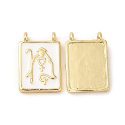 White Eco-Friendly Brass Enamel Pendants, Real 18K Gold Plated, Lead Free & Cadmium Free, Rectangle Charm, White, 24.5x17x3mm, Hole: 2mm