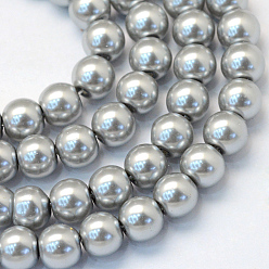 Gris Oscuro Hornear cristales de perlas de vidrio pintado, pearlized, rondo, gris oscuro, 3~4 mm, agujero: 0.5 mm, sobre 195 unidades / cadena, 23.6 pulgada