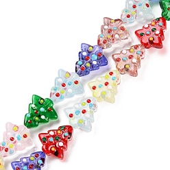 Coloré Brins de perles de verre bosselées faites à la main, teints et chauffée, teints et chauffée, avec l'émail, arbres de Noël, colorées, 16~16.5x14.5~15x7~7.5mm, Trou: 1.2mm, Environ 22 pcs/chapelet, 13.98~14.17 pouce (35.5~36 cm)