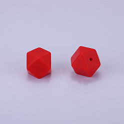 Crimson Hexagonal Silicone Beads, Chewing Beads For Teethers, DIY Nursing Necklaces Making, Crimson, 23x17.5x23mm, Hole: 2.5mm