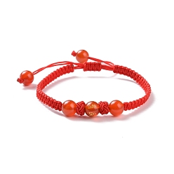 Rouge Bracelets ajustables en perles tressées en nylon, bracelet de perles de cornaline naturelle (teintes et chauffées) pour femme, rouge, 1/4 pouce (0.5 cm), diamètre intérieur: 2~3 pouce (5~7.6 cm)