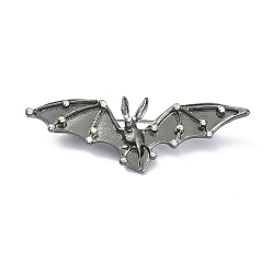 Bat Alloy Glass Rhinestone Brooches, Enamel Pins, for Halloween, Bat, 24.5x69.5x11mm
