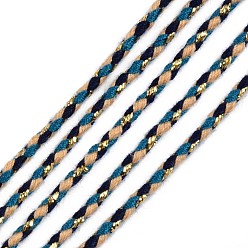 Marine Blue Tri-color Polyester Braided Cords, with Gold Metallic Thread, for Braided Jewelry Friendship Bracelet Making, Marine Blue, 2mm, about 100yard/bundle(91.44m/bundle)