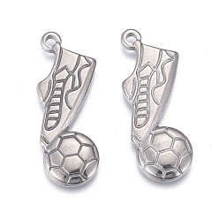 Stainless Steel Color 304 Stainless Steel Pendants, Football & Football Boots, Stainless Steel Color, 26x18x2.5mm, Hole: 1.6mm