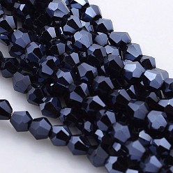 Midnight Blue Faceted Bicone Electroplate Glass Beads Strands, Full Hematite Plated, Midnight Blue, 4x4mm, Hole: 1mm, about 92~96pcs/strand, 13.78~14.37 inch