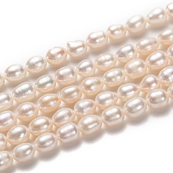 White Natural Cultured Freshwater Pearl Beads Strands, Rice, White, 6~7x5~6mm, Hole: 0.6mm, about 54pcs/strand, 13.78 inch'(35cm)
