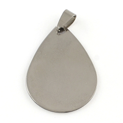 Stainless Steel Color 201 Stainless Steel Teardrop Stamping Blank Tag Pendants, with Snap on Bails Clasps, One Side Polishing, Stainless Steel Color, 38x27x1mm, Hole: 7x3.5mm