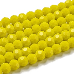 Желтый Подставки для непрозрачных стеклянных бусин, граненый (32 граней), круглые, желтые, 6 мм, отверстие : 1 мм, около 98 шт / нитка, 20.47'' (52 см)