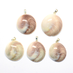 Silver Shell Fossil Pendants, with Brass Findings, Silver, 33~52x32~45x10~16mm, Hole: 6x5mm