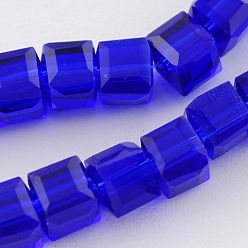 Bleu Perles en verre, facette, cube, bleu, 3~4x3~4x3~4mm, Trou: 0.5mm, Environ 100 pcs/chapelet, 13.5 pouce
