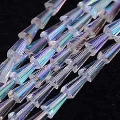 Clear AB Electroplate Glass Beads Strands, AB Color, Faceted, Cone, Clear AB, 7.5x4mm, Hole: 1mm, about 71pcs/strand, 20.4 inch