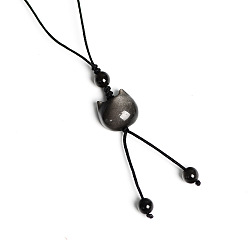 Cat Shape Natural Silver Obsidian Pendant for Mobile Phone Strap, Haging Charms Decoration, Cat Shape, 12cm