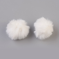 White Handmade Faux Rabbit Fur Pom Pom Ball Covered Pendants, Fuzzy Bunny Hair Balls, with Elastic Fiber, White, 30~40mm, Hole: 2x4mm