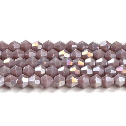 Púrpura Media Hebras de cuentas de vidrio electrochapado de color sólido opaco, color de ab chapado, facetados, bicono, púrpura medio, 4x4 mm, agujero: 0.8 mm, sobre 87~98 unidades / cadena, 12.76~14.61 pulgada (32.4~37.1 cm)