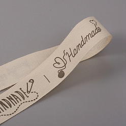 Noir Ruban de coton imprimé mot, accessoires du vêtement, avec mot fait à la main avec amour, noir, 5/8 pouces (16 mm), 0.4 mm, environ 5 mètres (4.572 m) / paquet
