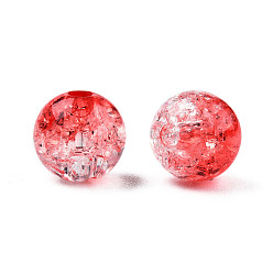 Red Transparent Crackle Acrylic Beads, Round, Red, 10mm, Hole: 2mm, about 943pc/500g