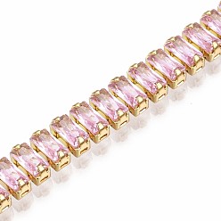 Pearl Pink Cubic Zirconia Classic Tennis Bracelet, Real 18K Gold Plated Brass Cubic Zirconia Link Chain Bracelet for Women, Nickel Free, Pearl Pink, 7-1/8 inch~7-1/2 inch(18~19cm)